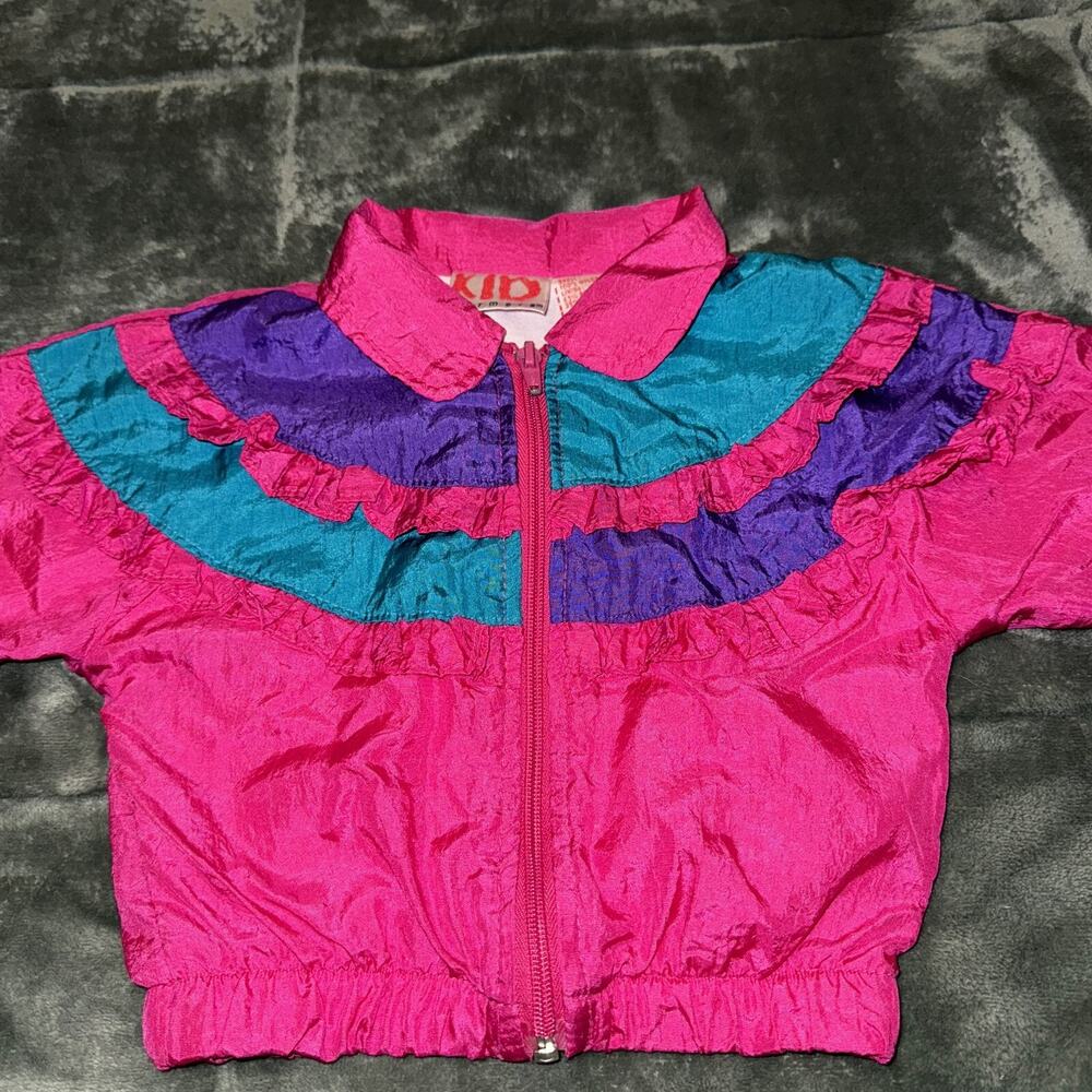 Vintage Kids Warmer Windbreaker Jacket Kids 12M Hot Pink Colorblock 70s 80s 90s - Picture 2 of 9